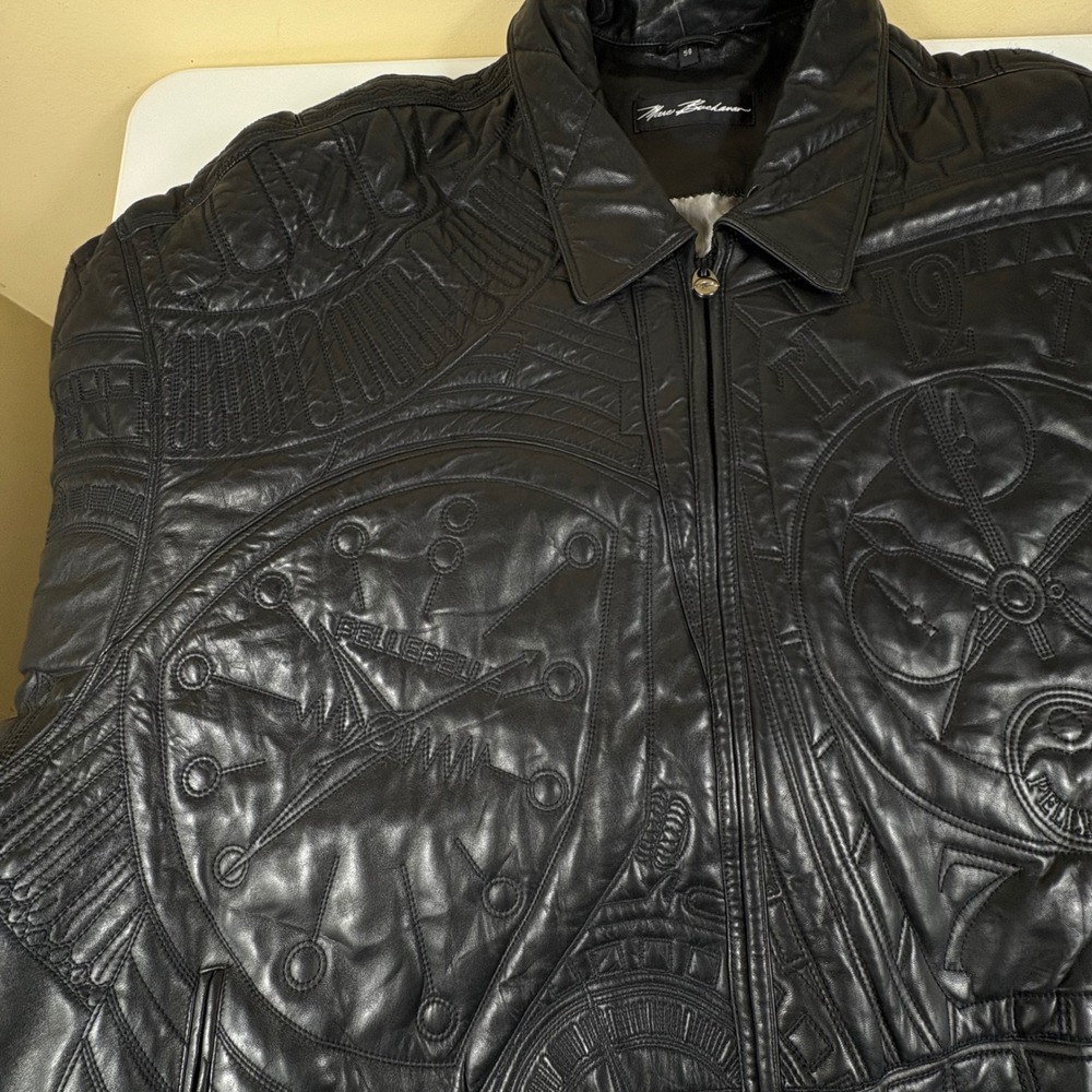 Vintage Pelle Pelle Marc Buchanan Embossed Leather Bomber Jacket 56‎ Y2K - Picture 2 of 16
